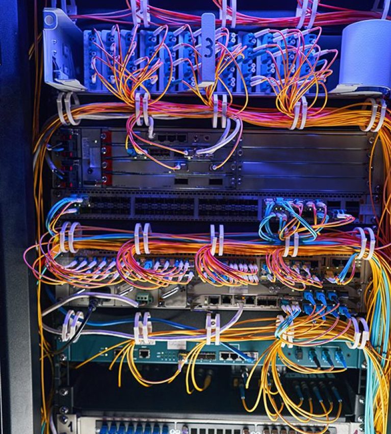 Computer equipment and network cables inside server rack